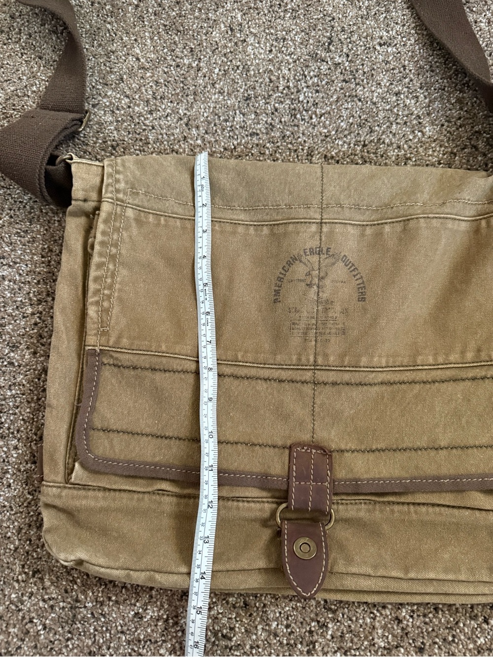 American Eagle Outfitters Vintage Canvas Messenger Bag with Brown Trim - Picture 7 of 8
